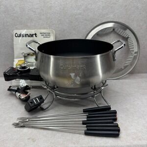 Cuisinart Electric Fondue Pot CFO-3SS Silver Stainless Steel Set 3 Quart 8 Forks